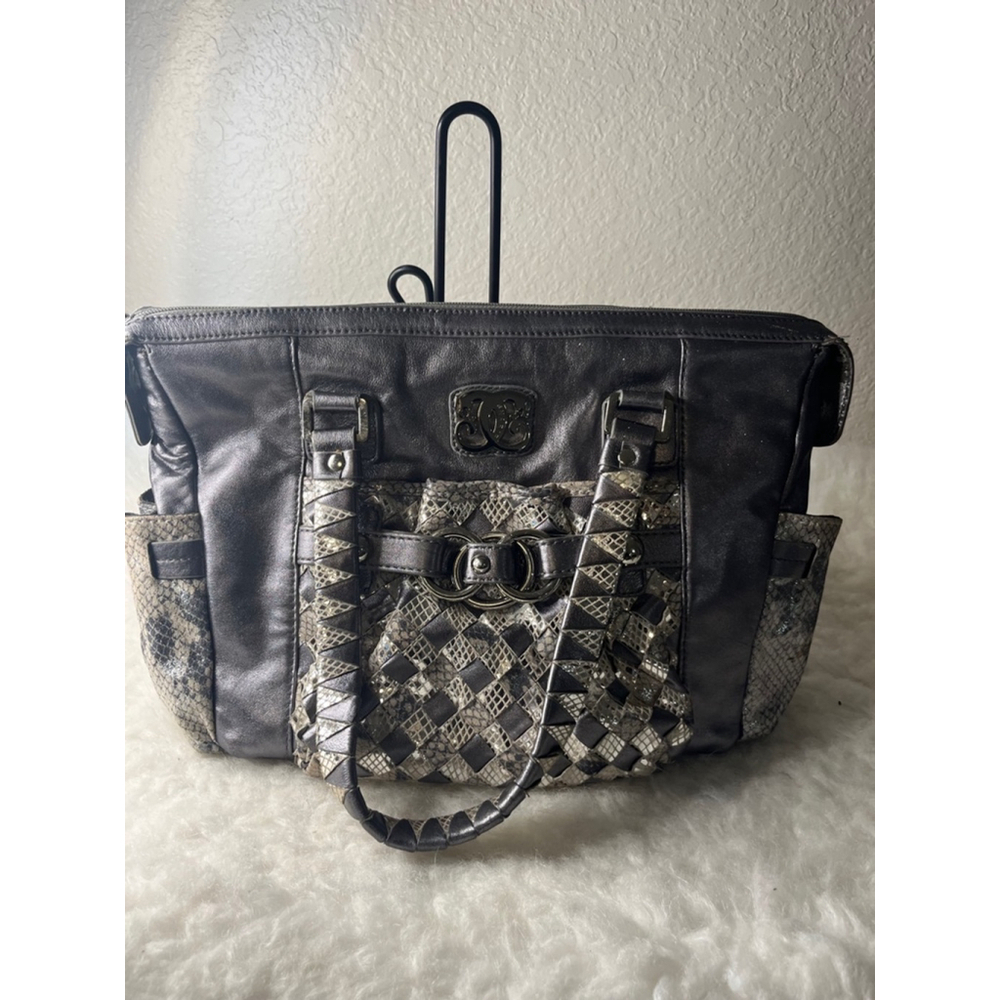 Sharif beautiful Gray and Silver Snakeskin Leather Shoulder handbag purse